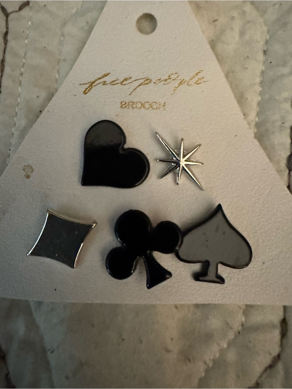Free People playing card suit brooch set NWT